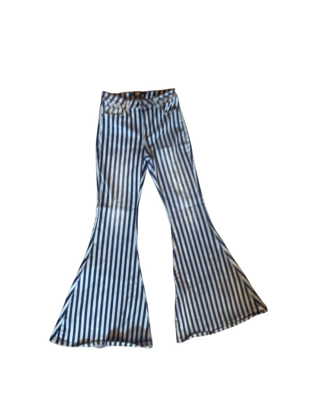 Women's Blue and White Fade Vertical Stripe Bell Bottom High Rise Flare Jeans